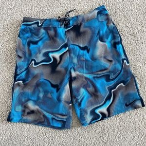 NIKE Black Blue Pixel Waves Board Shorts Trunks XL